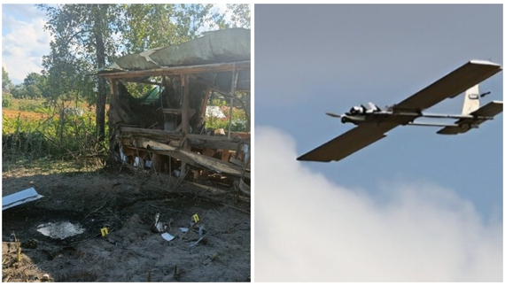 На місці влучання "молнії" в селі Корюківської громади. Російський безпілотник "молнія"