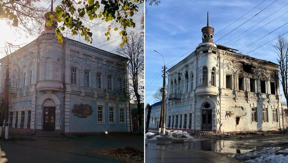 Новгород-Сіверський. Історична будівля до та після удару "герані"
