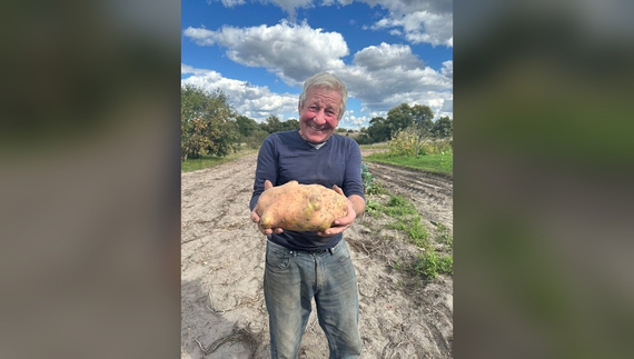 Анатолій Туровець з картоплиною-велетнем.
