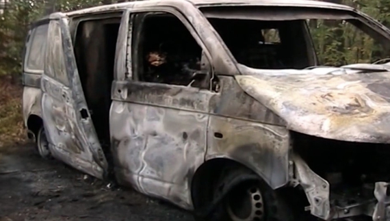 Згоріле інкасаторське авто. 2015 рік. Фото Нацполіції
