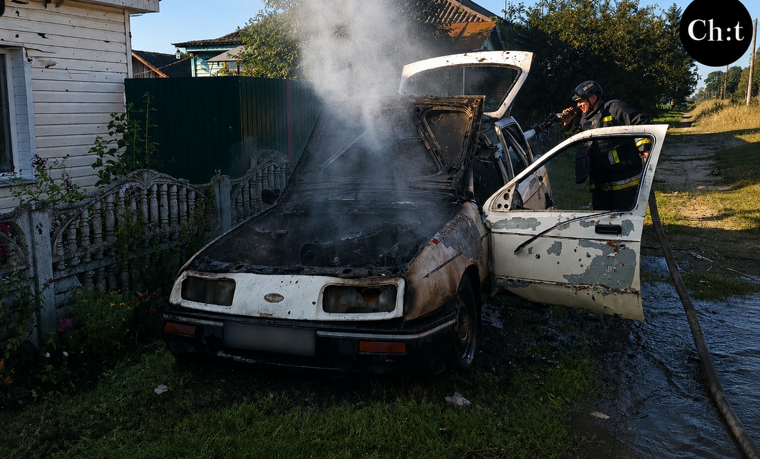 Авто згоріло після влучання безпілотника. Новгород-Сіверський. 1 серпня 2026 року