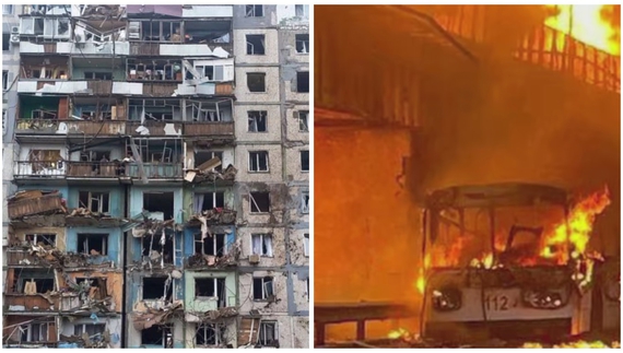 Пошкоджений будинк в Запоріжжі, горить тролейбус на ДніпроГЕС