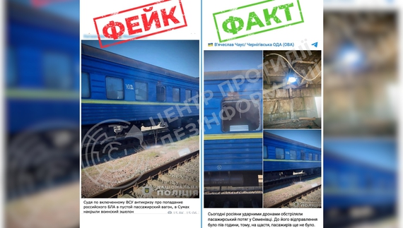 "Військовий ешелон": як обстріляний пасажирський вагон на Чернігівщині став об'єктом фейків рф