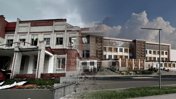 Чернігівська районна лікарня: після руйнувань 2022 року. Ескіз відновленого корпусу