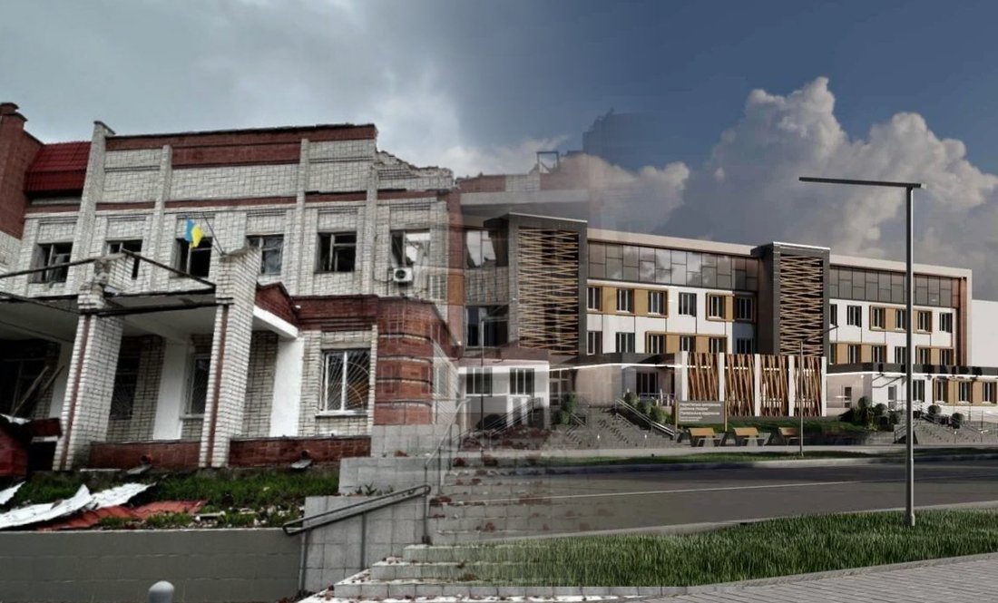 Чернігівська районна лікарня: після руйнувань 2022 року. Ескіз відновленого корпусу