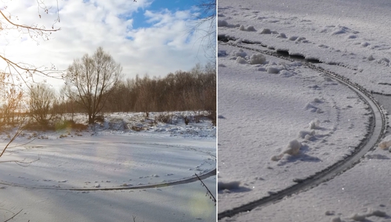 Аномальне явище на Чернігівщині: на річці з'явилося крижане коло, що обертається