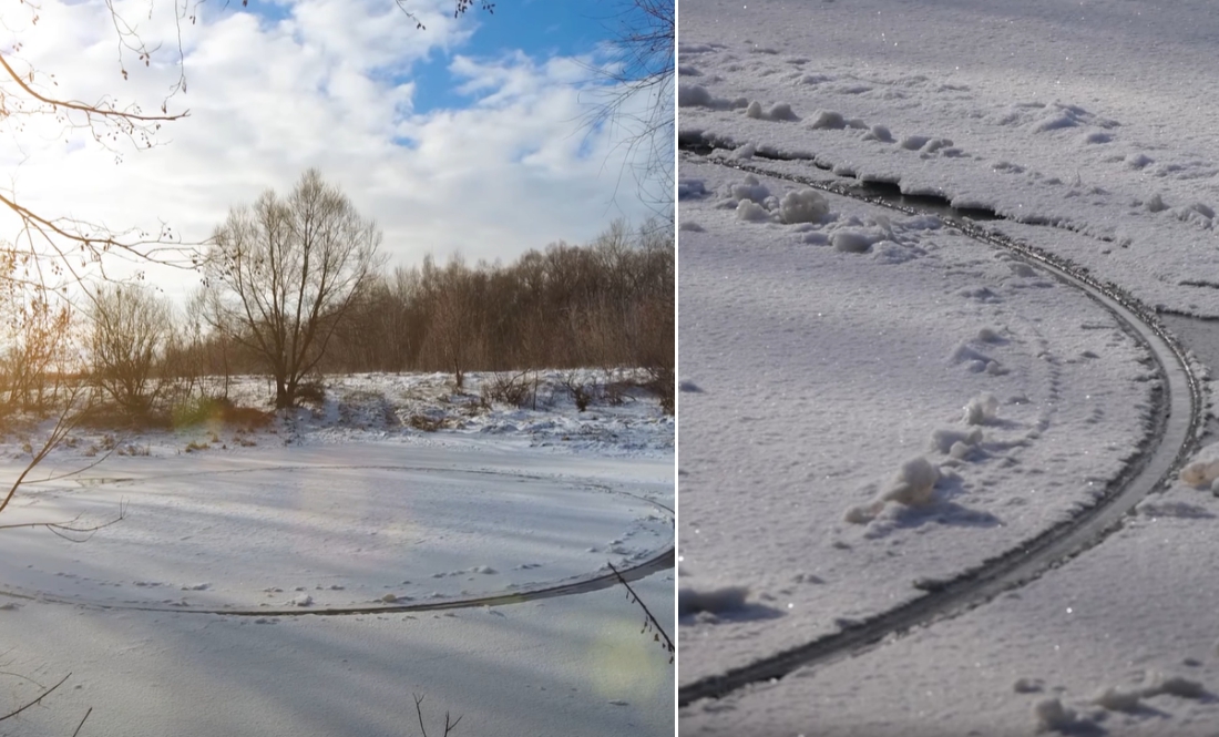 Аномальне явище на Чернігівщині: на річці з'явилося крижане коло, що обертається