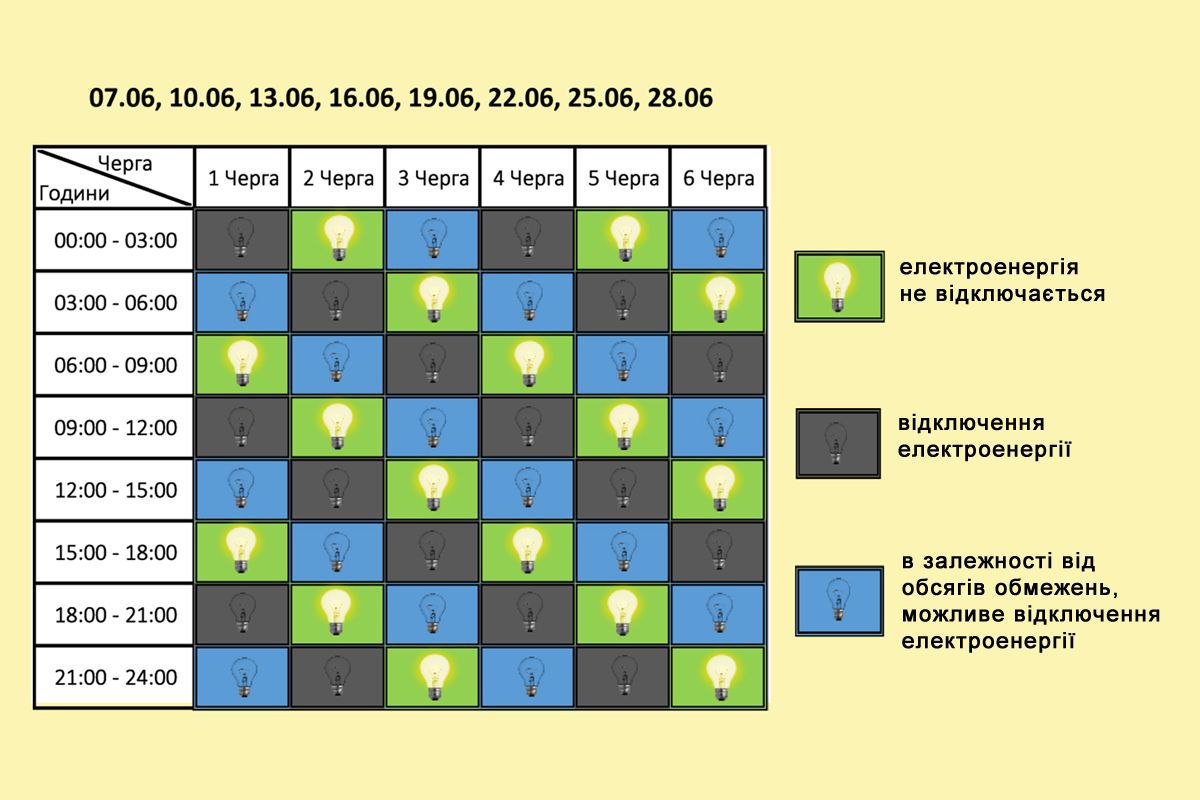 Графік відключень електроенергії для Чернігівщини на 7 червня 2024 року