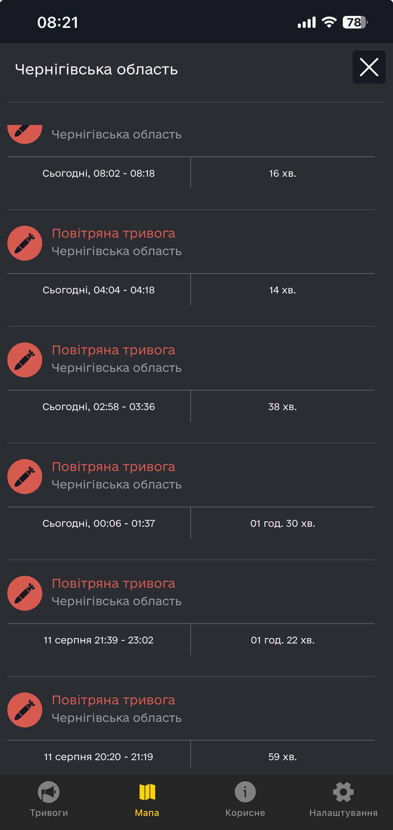 Шість повітряних тривог за ніч та ранок, обстріли прикордоння: ситуація на Чернігівщині на 12 серпня