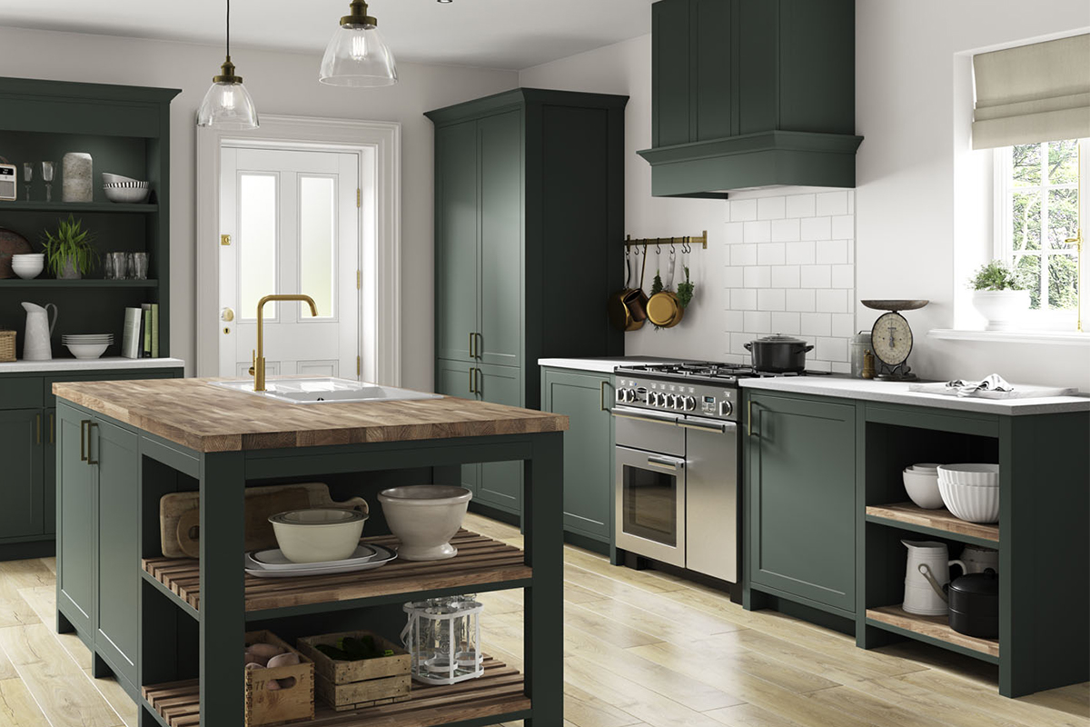 Зелена кухня здається позачасовою і заспокійливою,