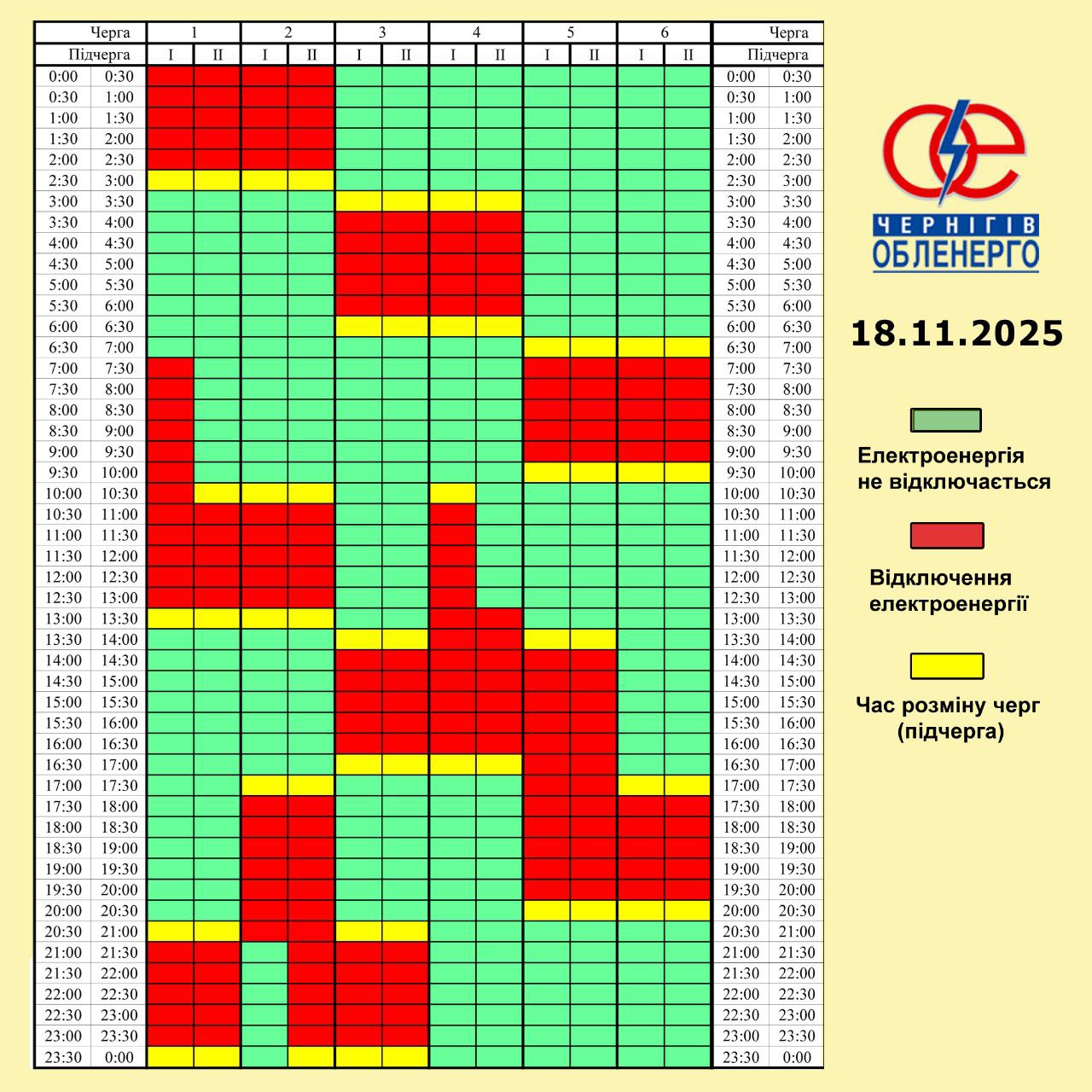 Півдоби без електрики: графіки відключень по Чернігівщині на 18 листопада