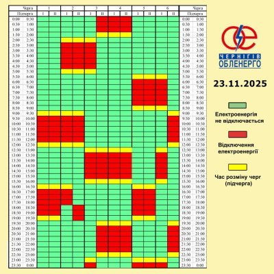 Графік погодинних відключень електроенергії на 23 листопада 2025 року