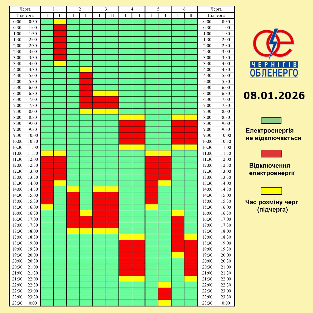 Відключення електрики по Чернігівщині: графіки на 8 січня мʼякші