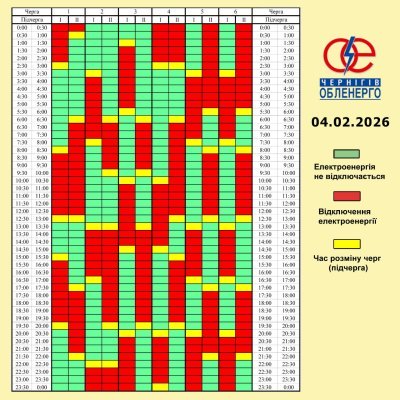 Графік погодинних відключень електроенергії на 4 лютого 2026 року