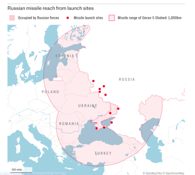 Росіяни облаштували пускові майданчики реактивних дронів поблизу кордонів Чернігівщини та Сумщини