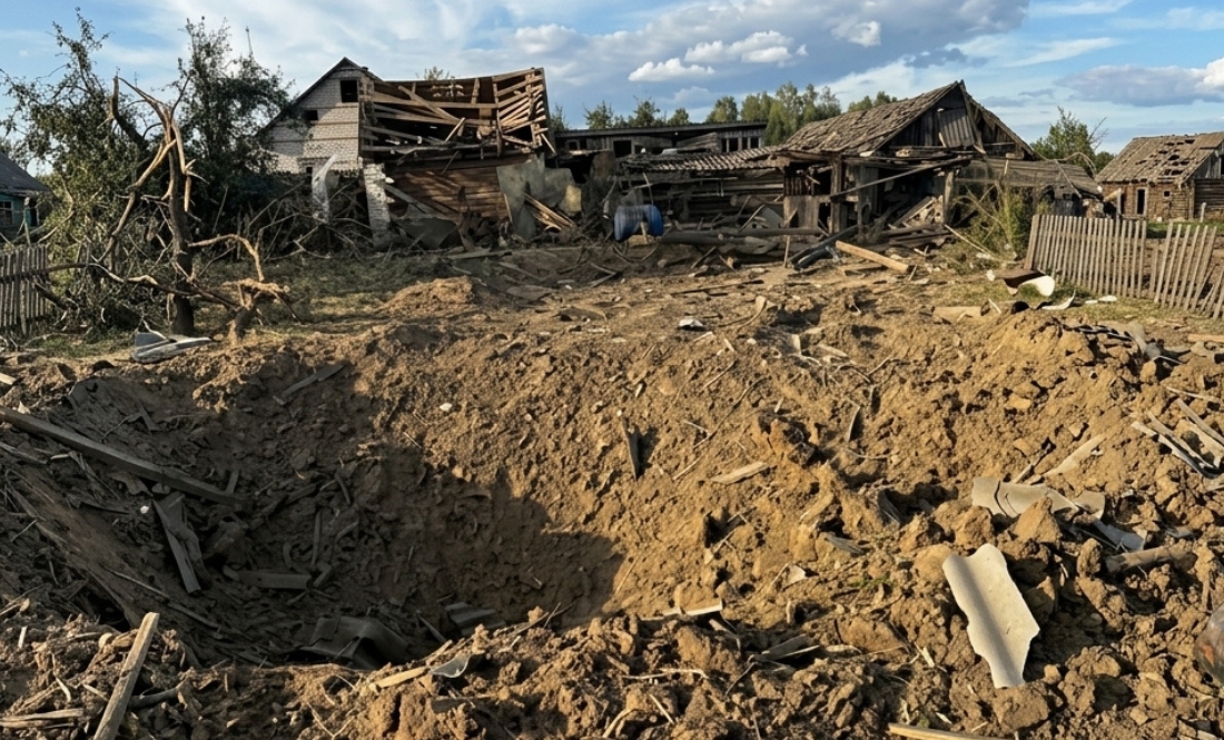 Знищені російською ракетою хати у селі Чорний Ріг